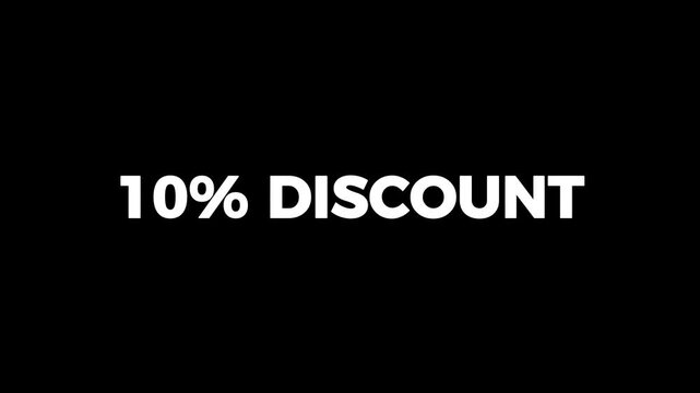 10% discount for sale text animation on black background