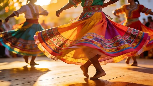 Dancers in colorful traditional skirts