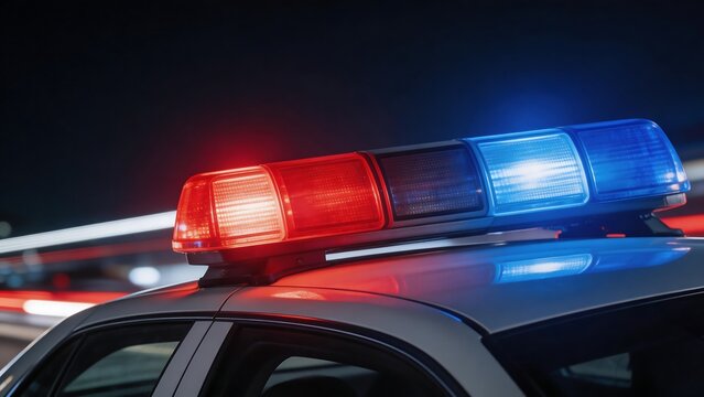 Police car lights flashing at night