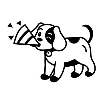A glyph style icon depicting a dog with party horn

