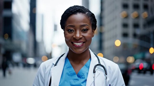 Smiling Doctor in the City - A Portrait of Healthcare Professional.