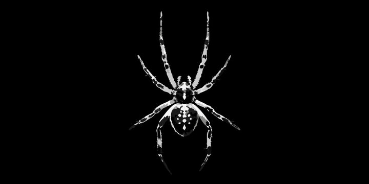 Detailed orb weaver spider against a dark background silhouette