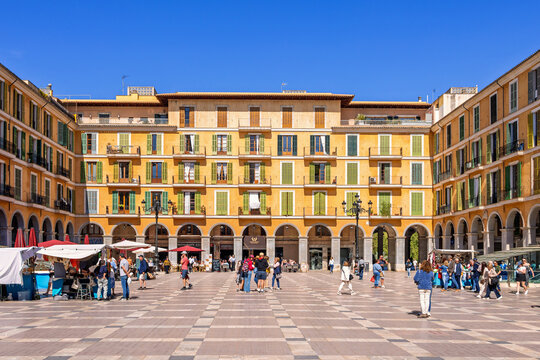 Plaza mayor de palma de mallorca with the old beautiful surrounding houses