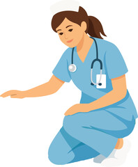 Fototapeta premium Female Nurse Caring Patient Flat Vector Illustration
