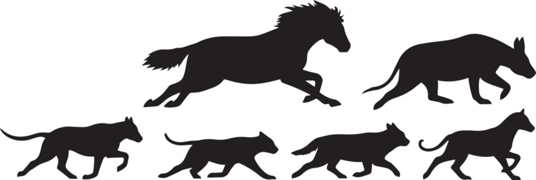 "Animal Silhouettes Vector Pack &ndash; Horse, Bear, Dog, Wolf in Motion"