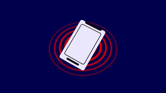 Animated White Smart phone with red Concentric Rings on Dark blue Background mobile phone, white smart phone Inside red concentric rings animation on blue animated background.