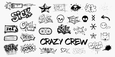 Collection of hand drawn street art doodles and graffiti a dark silhouette © AnupKumar