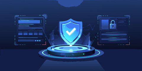 Digital security concept with glowing shield and data protection silhouette © AnupKumar