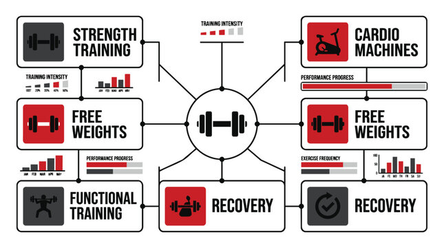 A flowchart showing types of workouts and exercises