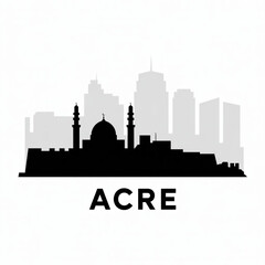 Acre Israel Skyline Silhouette Vector – Al-Jazzar Mosque Dome & Old City Walls Coastal Cityscape © Greener