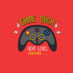 Game Over game pad vector illustration with slogan graphic tee © Saranya
