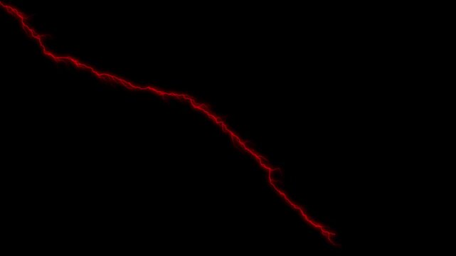 Lightning bolt thunderstorm strike animation, realistic electric lightning flash isolated on black background with glow and energy discharge, high voltage electricity VFX element for compositing.