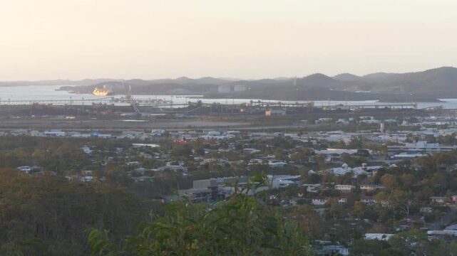 Gladstone Australia permian point skyline at sunset west, central 4k