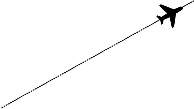 Airplane line path animation, air plane flight route with start point, Airplane Running on Dash Track with white Background,with 4k video animation.