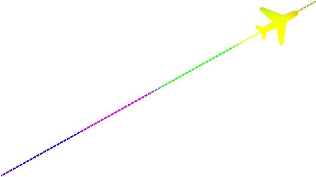 Airplane line path animation, air plane flight route with start point, Airplane Running on Dash Track with white Background,with 4k video animation.