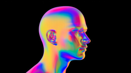 Naklejka premium Futuristic Holographic Face for Electronic Music Album Cover and Technology Background