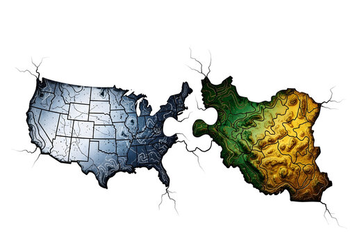 A vintage patriotic vector illustration of the USA map and flag design featuring a World War II memorial emblem as a symbolic badge and country icon