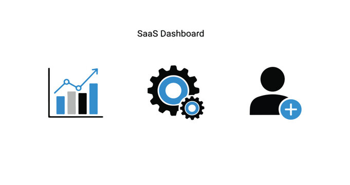 SaaS Dashboard user interface with analytics graph gear settings and user profile in modern minimalistic design for software marketing