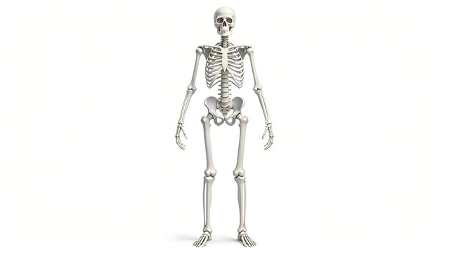 Human skeleton model on white background