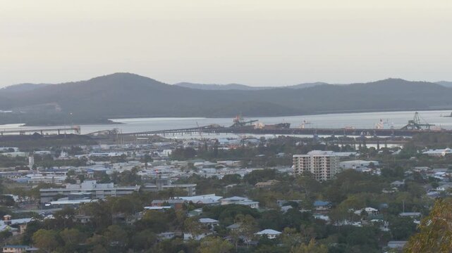 Gladstone Australia permian point skyline harbour at sunset west, central 4k