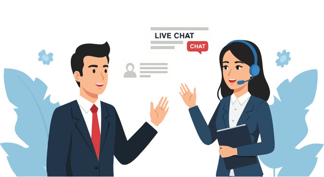 Live Chat Customer Service Agent Assists Male Client Online