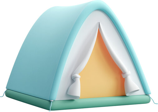 3d cute cartoon tent illustration isolated on transparent background.