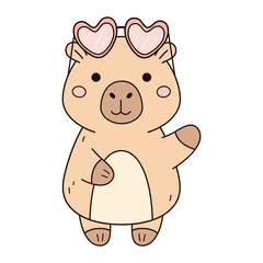 Fototapeta premium Cute summer capybara in glasses, Kawaii rodent character isolated on white background. Adorable hand drawn animal illustration.