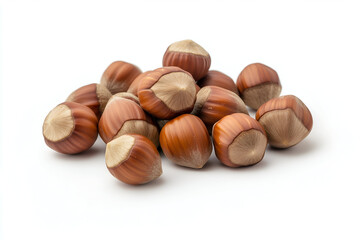 Obraz premium Pile of whole raw hazelnuts in shells isolated on white background
