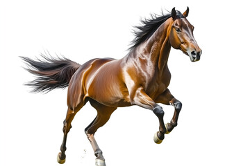 Fototapeta premium Beautiful brown horse galloping fast isolated on a white background