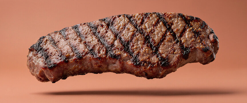 Succulent grilled meat pieces float dynamically