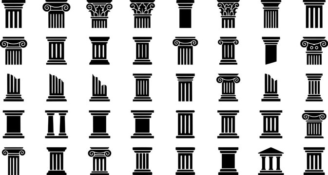 Classic architectural columns: doric, ionic, corinthian designs
