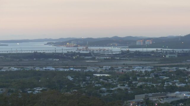 Gladstone Australia permian point skyline at sunset west, central 4k