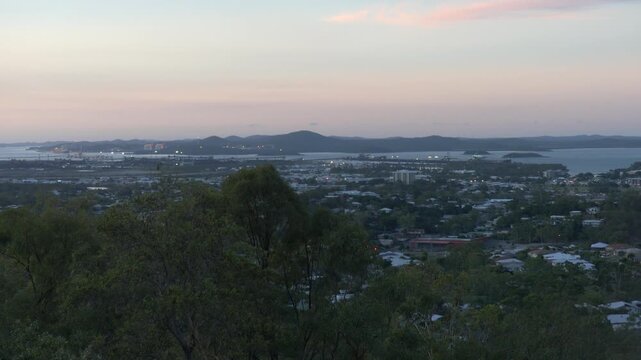 Gladstone Australia permian point skyline harbour at sunset west, central 4k