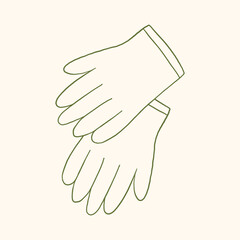 Obraz premium Vector hand drawn gardening illustration pair of glove in minimalist line art style. Doodle outline gloves for safety sign, cleaning theme, sticker. Farming and agricultural cute monochrome clipart.