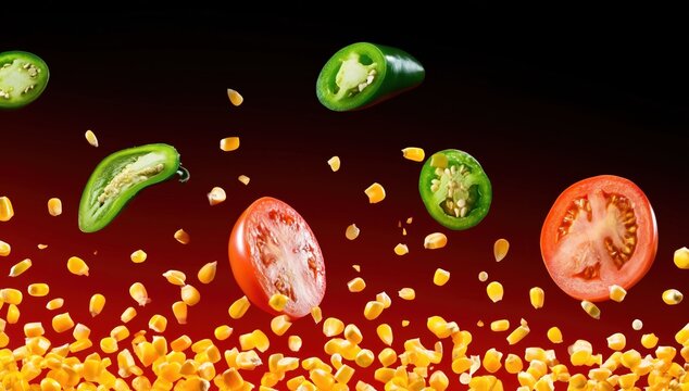 Vibrant food composition with floating ingredients