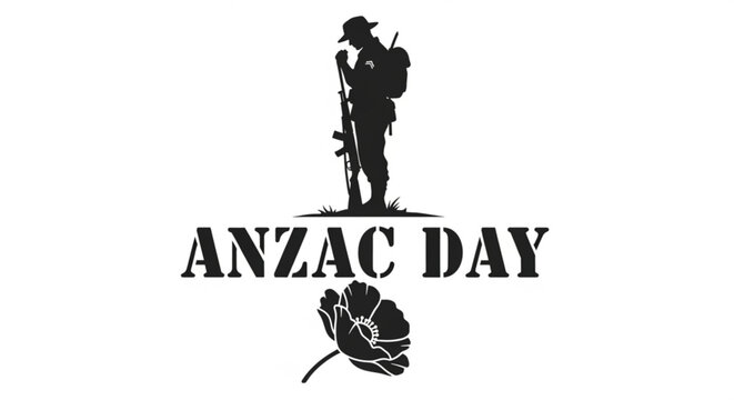 A black silhouette of a soldier on Anzac Day with a poppy flower