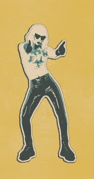 Cool Woman in Leather Pants and Sunglasses Rock Star Pop Art Illustration