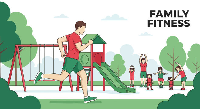 Active Family Engaging in Outdoor Recreation And Fitness Activities Together