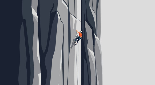 Adventure Climber Ascending Towering Rocky Face Summit Journey
