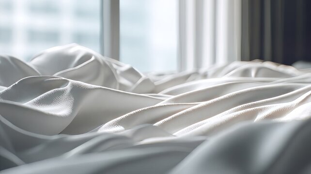 White silk, satin fabric bed sheets.
