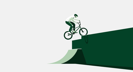 Fototapeta premium Agile Cyclist Ascending Ramp Edge Ready For Gravity Defying Bicycle Stunt