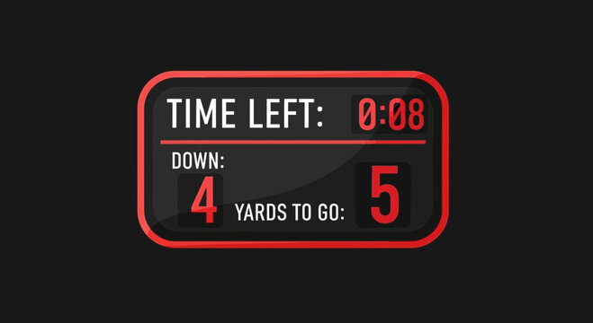 American Football Game Clock Displaying Crucial Down And Yards To Go