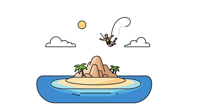 Adventurous Zip-Lining Over Tropical Island Paradise Scene
