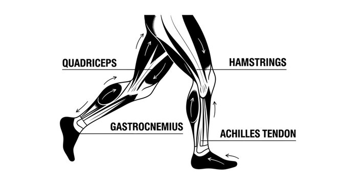 Anatomical Illustration of Human Leg Muscles and Tendons for Athletic Movement