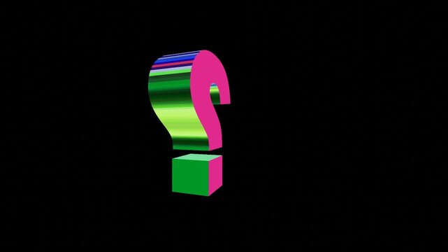 10-seconds colourful 3d question mark rotating turning self-assembling break-apart black-background HD video animation screensaver motion graphics ask seek quest education finding 
