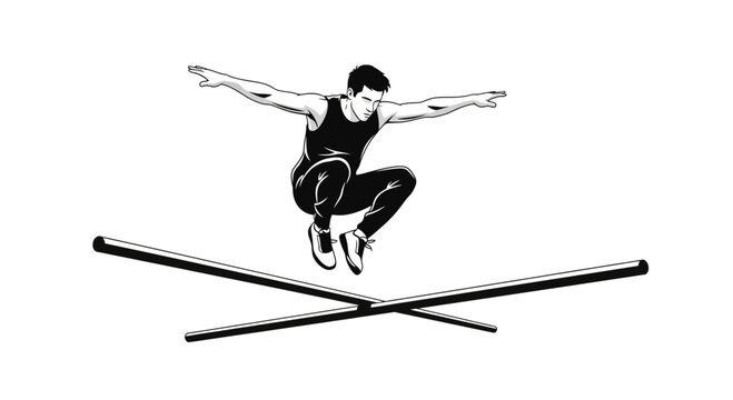 Athlete Demonstrates Agility Performing a Leap Across Two Parallel Bars