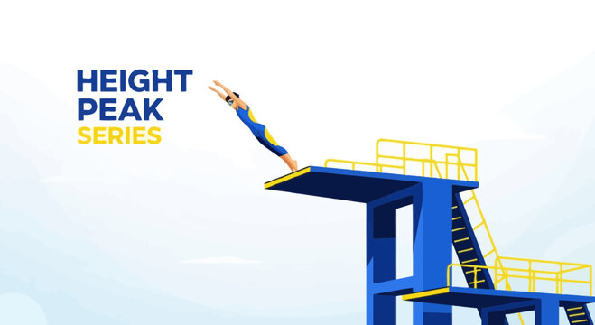 Athlete Plunges From High Dive Board in Action Sequence