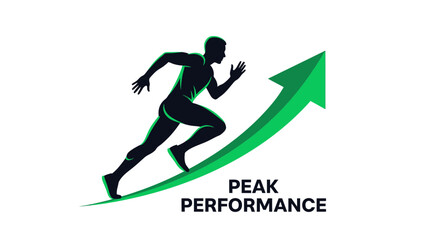 Obraz premium Athlete Ascending On Green Arrow Towards Peak Performance Success