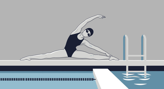 Athlete Stretching By Poolside On A Diving Board