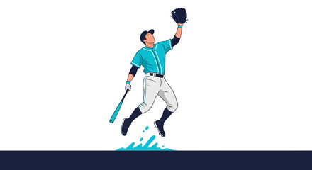 Fototapeta premium Athletic Baseball Player Leaping to Catch Ball Dynamic Action Illustration